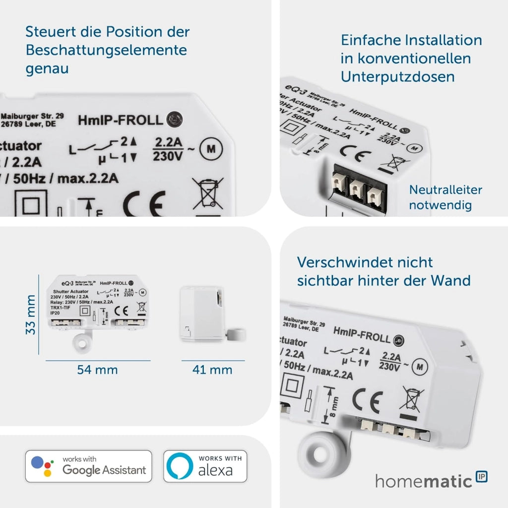 Homematic IP Smart Home Rollladenaktor – Unterputz, Digitale Steuerung für 1 Rollläden per App, Alexa & Google Assistant, elektrische Rolladen smart nachrüsten, 151347A0