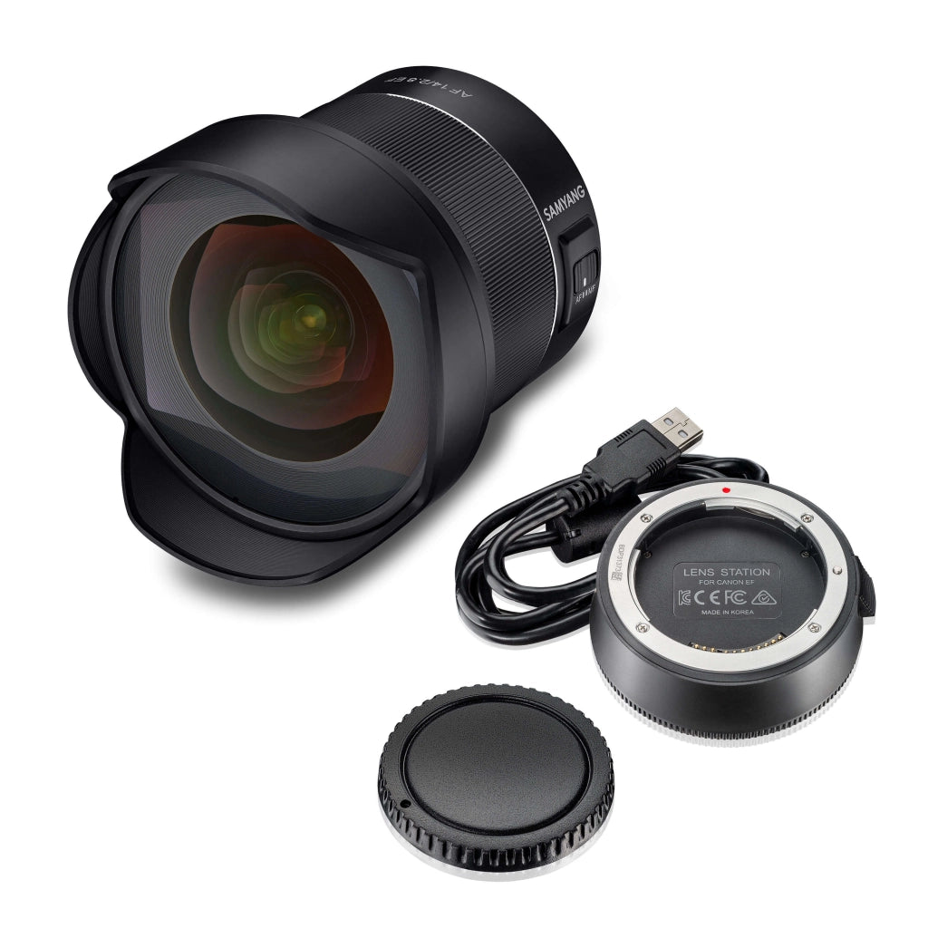 Obiettivo grandangolare 8008 AF 14mm F2,8 per Canon EF e Lens Station – angolo di campo 116,6° e autofocus – Grandangolo full-frame per fotocamere APS-C