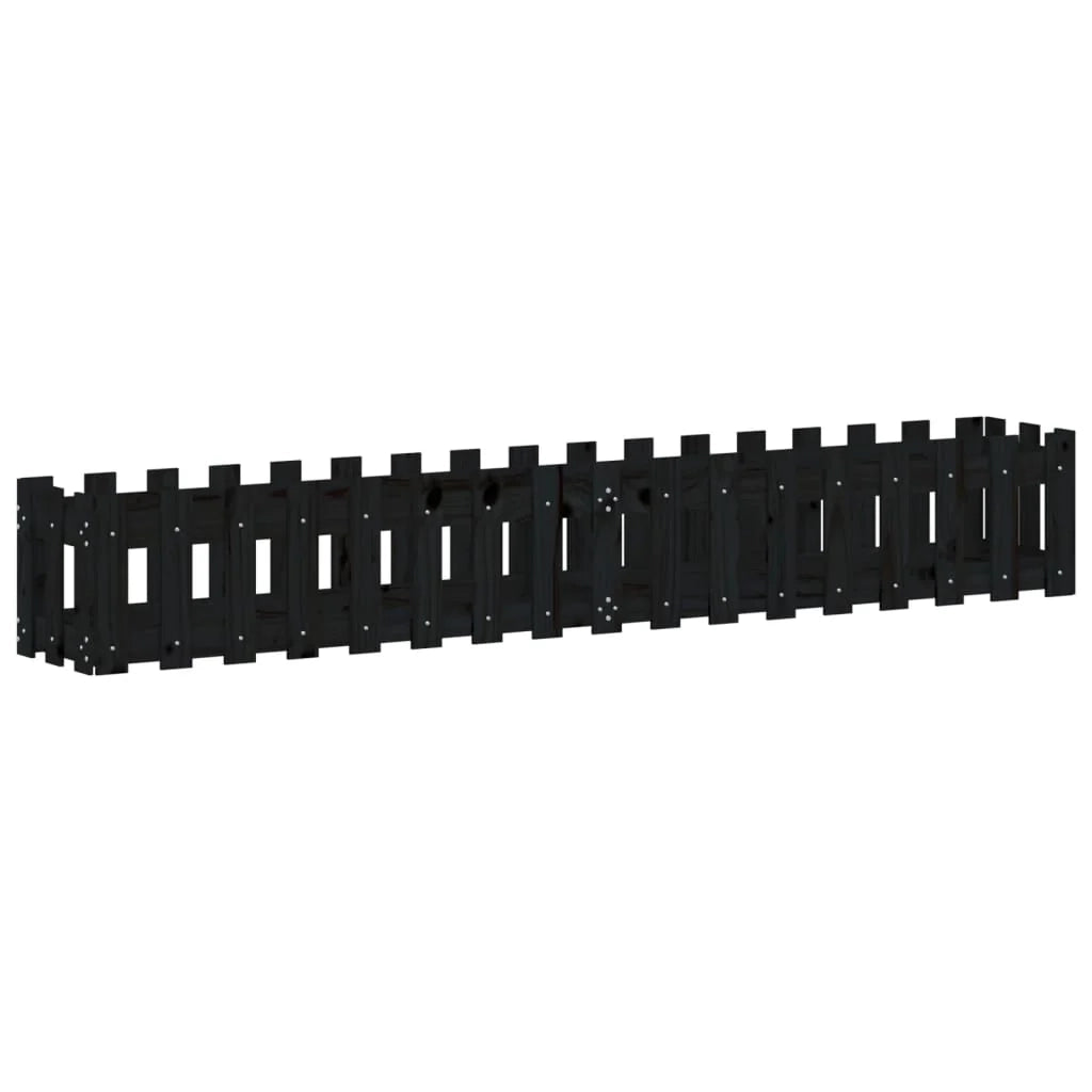 Fioriera rialzata per piante fiori patio giardino design del giardino con recinzione 200 x 30 x 30 cm pino nero massiccio 02_0039805