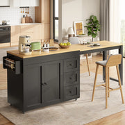 Isola da cucina mobile estensibile nera con 3 cassetti
