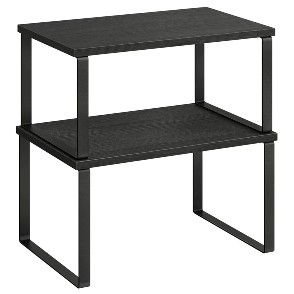 Porta spezie set di 2 organizer da cucina ripiani da banco ripiani impilabili in metallo e bambù per armadietti nero 12_0005823