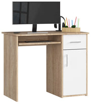 Scrivania AKORD PIN Sonoma Quercia 90 cm 1 anta 1 cassetto inserto frontale Bianco 90x50x74 cm