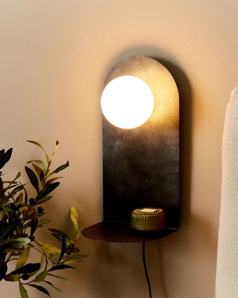 Lampada da parete in acciaio grigio grafite scuro con paralume rotondo in vetro e interruttore on/off Soggiorno moderno industriale Camera da letto