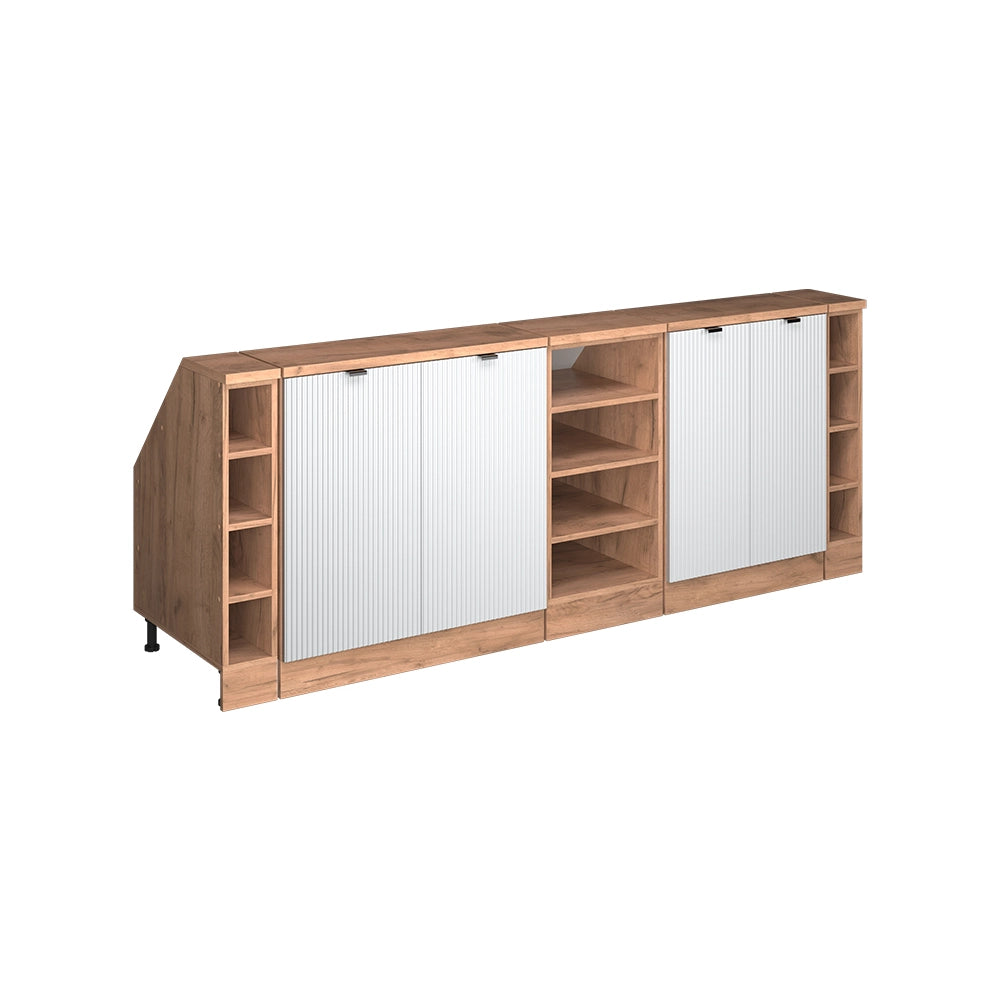 Set di mobili sottotetto Rion Ondulazione bianca/Rovere dorato 210 cm Set di 5 carcasse armadio profondità 60 cm Vicco