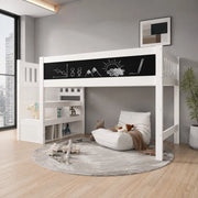 DESMIU Letto a Soppalco per Bambini 1 Posto con Scala Contenitore e Lavagna, 90 × 200 cm, Senza Materasso, Bianco