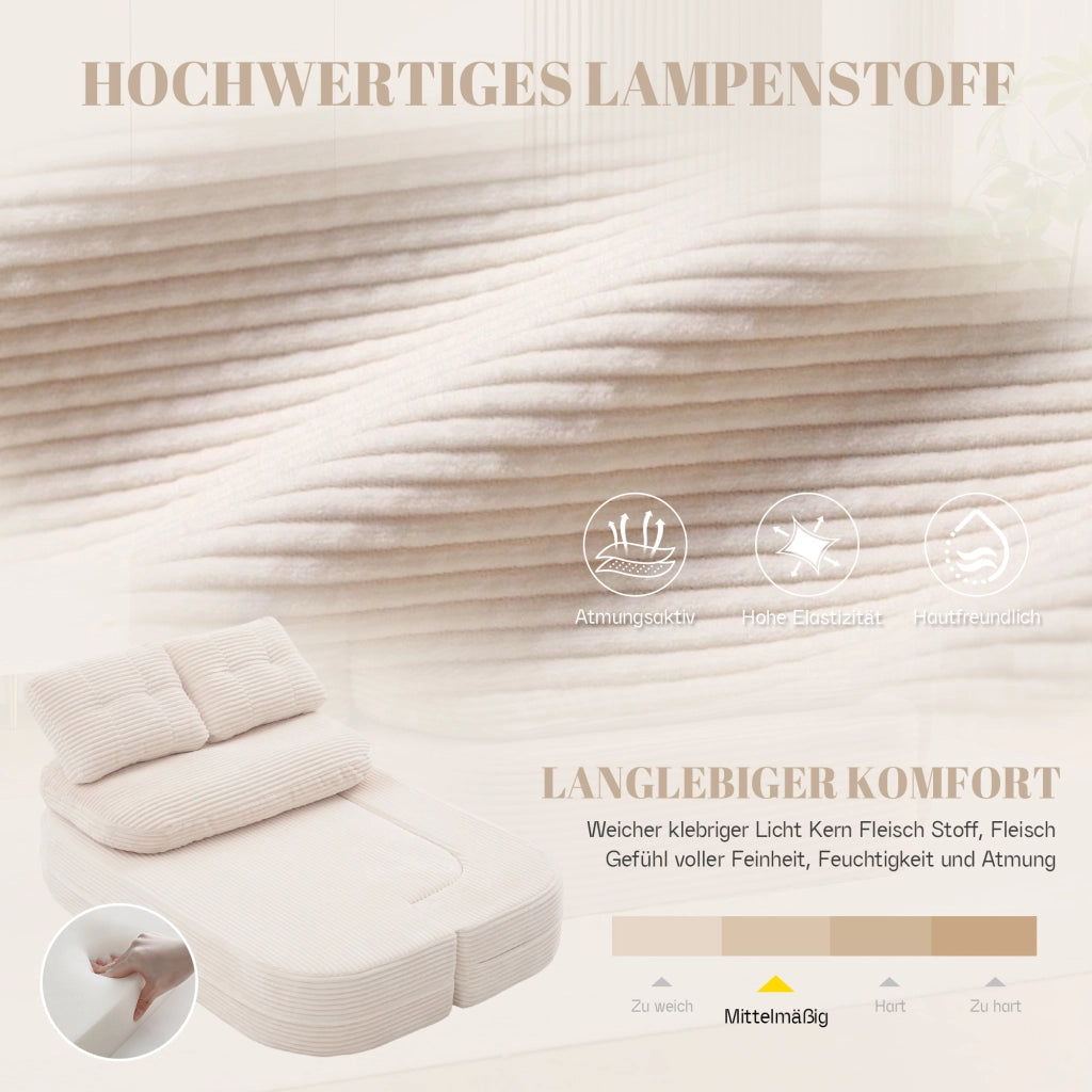 Divano convertibile 2 in 1 con braccioli rimovibili, portabicchieri doppi e schienale alto in velluto a coste beige