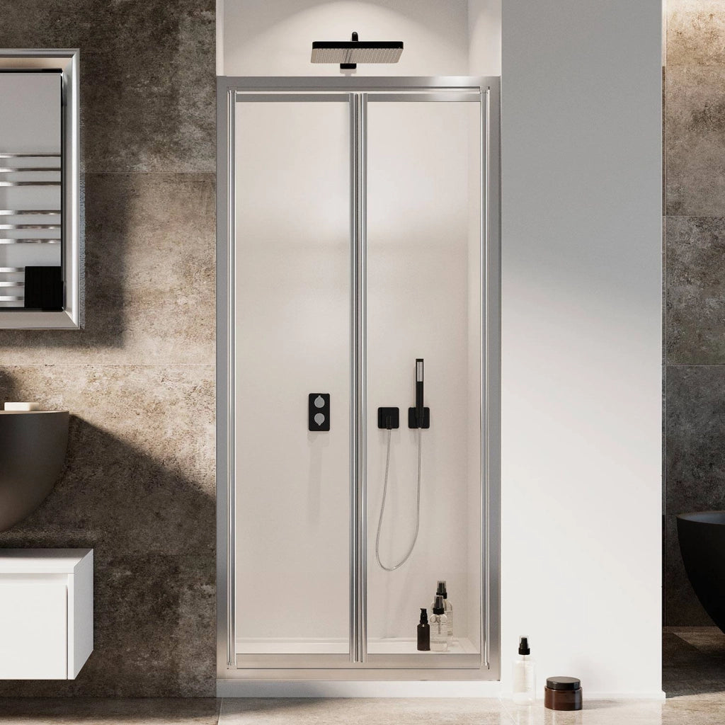 Porta Doccia 80CM H185 Cristallo Trasparente Apertura Saloon con Doppia Anta Battente mod. Clint