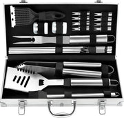Set di accessori per barbecue in acciaio inossidabile da 20 pezzi - Set di accessori per grigliare professionale per uomini e donne - Ideale regalo per barbecue - Natale Festa di compleanno