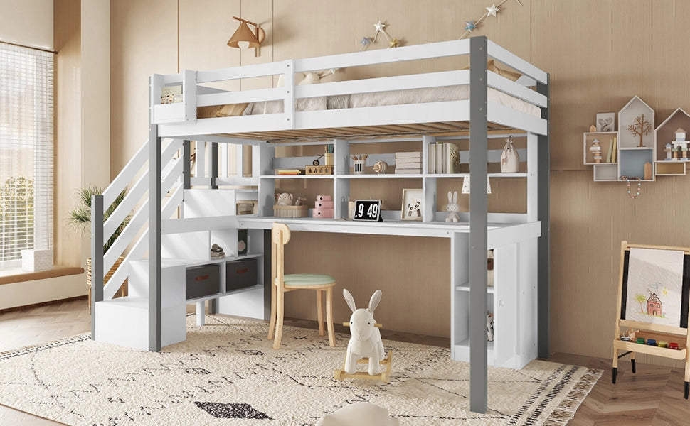 Letto a castello bianco grigio con funzione contenitore in legno e MDF 90x200 cm
