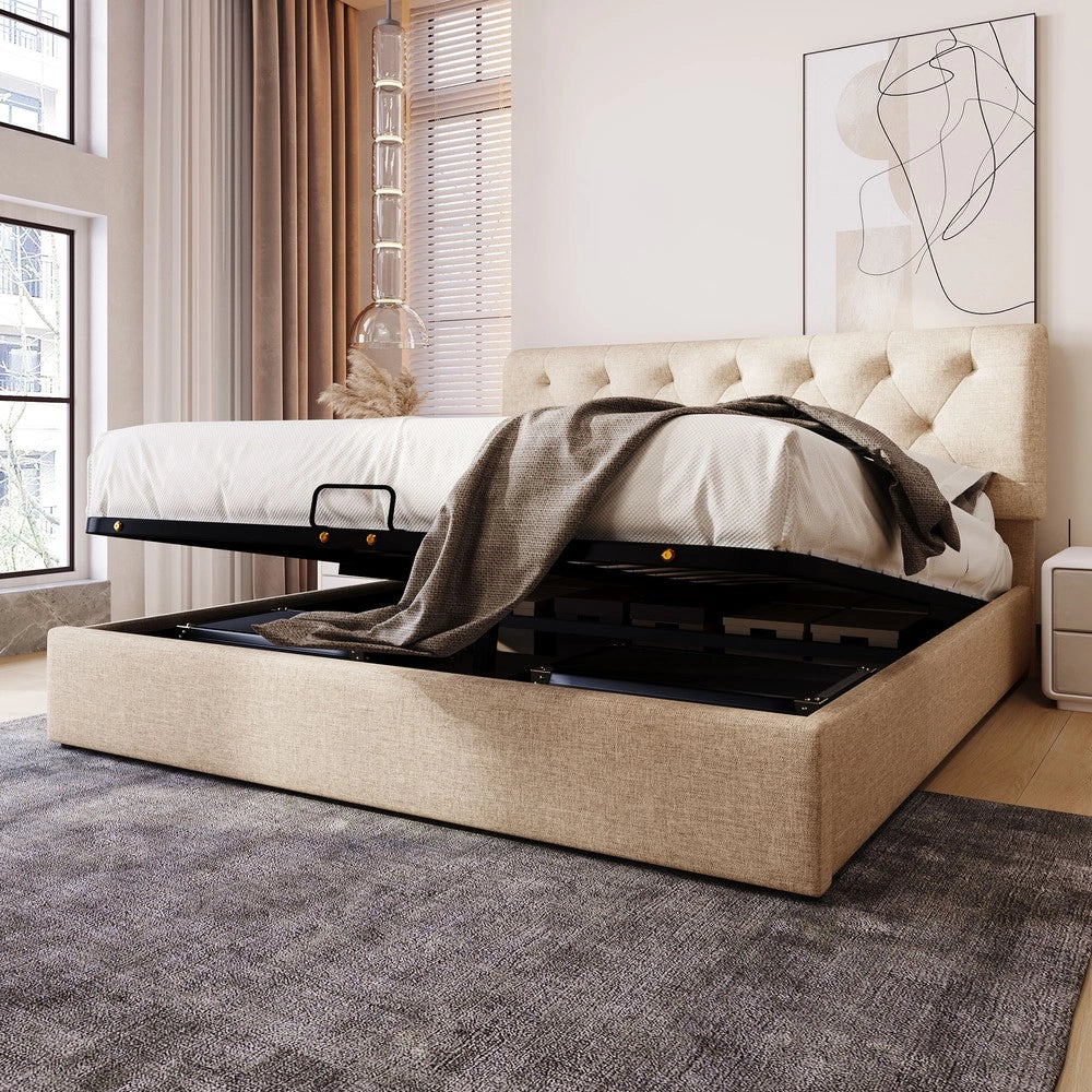 Letto Contenitore Matrimoniale Imbottito con Materasso ¨C MINIMAL ¨C 160x200, Testiera Regolabile, Rete a Doghe