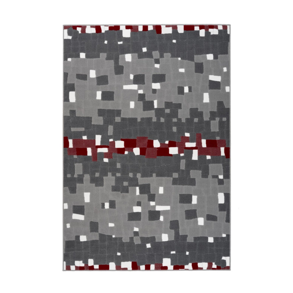 Tappeto moderno Vancouver 200 con motivo geometrico rosso e grigio