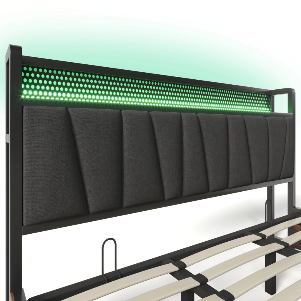 Letto matrimoniale 180x200 cm con LED; USB e contenitore; grigio
