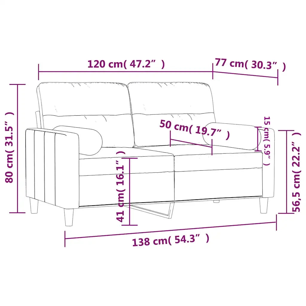 Divano a 2 Posti con Cuscini-Sofa 2 Posti con Cuscini Nero 120 cm in Tessuto 131891