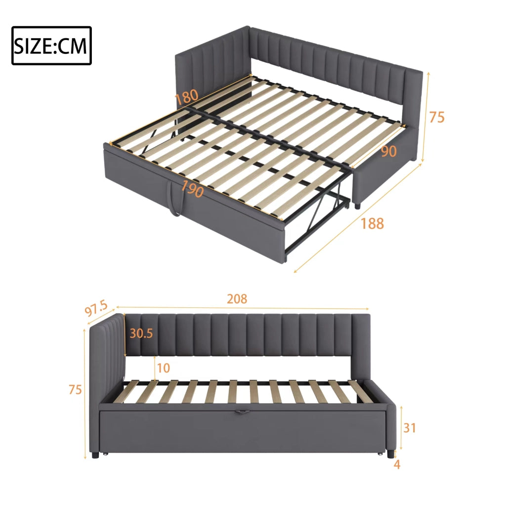 DIVANO LETTO L a scomparsa 90x200 cm in velluto grigio, letto estraibile