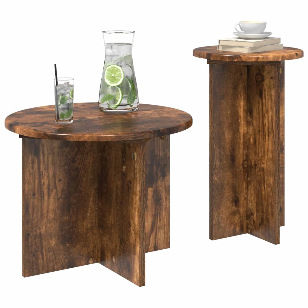 Set tavolini 2 pz Rovere Fumo Ø 45 x 35 cm Legno ingegnerizzato 8001033
