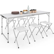 IDMarket - Tavolo da campeggio pieghevole regolabile in altezza da 160 cm e 6 sgabelli bianchi
