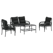 Set Divani da Giardino 4 pz | Set Salotto da Giardino con Cuscini Nero in Polyrattan