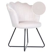 Poltrona senza braccioli Seduta rotonda Schienale a conchiglia Design vintage Rivestimento in velluto bianco sporco Design classico vintage Struttura in metallo nero
