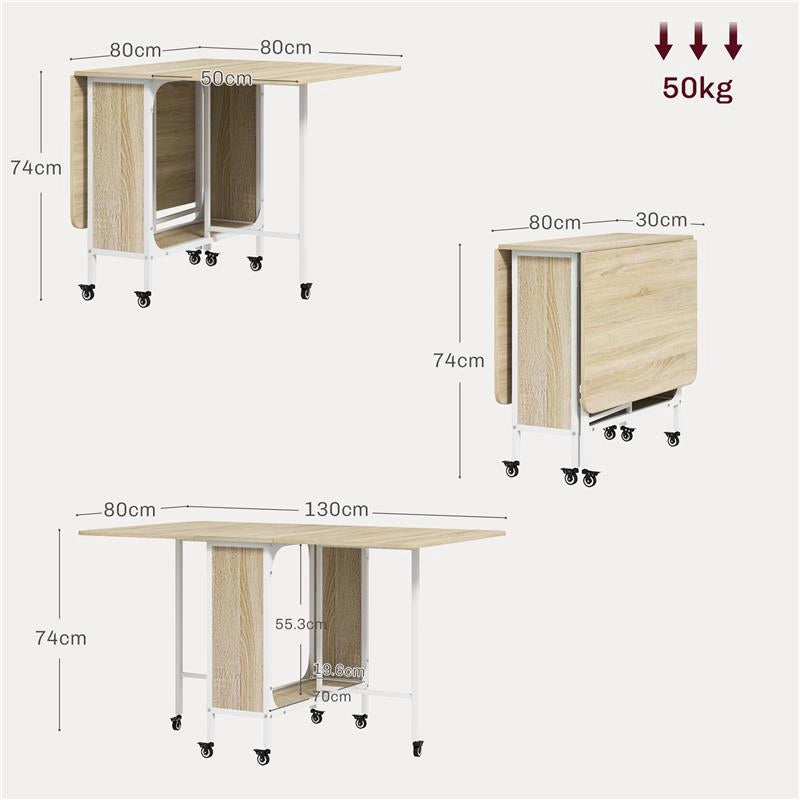 TAVOLO DA PRANZO PIEGHEVOLE PER 6 PERSONE MAX CON RIPIANO, IN LEGNO E METALLO, 130X80X74 CM, BIANCO E COLOR LEGNO
