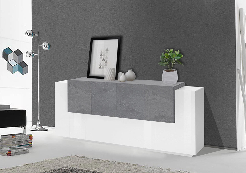 Credenza 7 Ante 200x45x86 cm New Coro Bianco Lucido e Ardesia