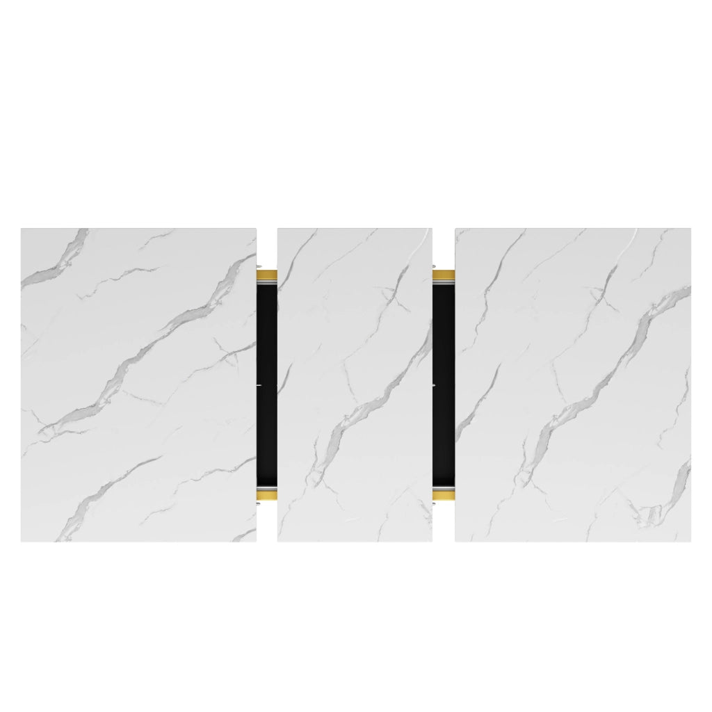 Tavolo da pranzo 120-160x80x75.4 cm allungabile; MDF effetto marmo nero con gambe incrociate