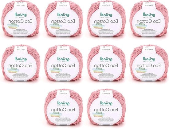 Gonna in Cotone Ecowich - 100% Cotone Biologico - Certificato Oeko-Tex - Facile da Pulire e Lavabile - 50 g - 105 m - Diametro del Filo 3,50-4,50 mm - 10 x 50 g - Rosa Pastello