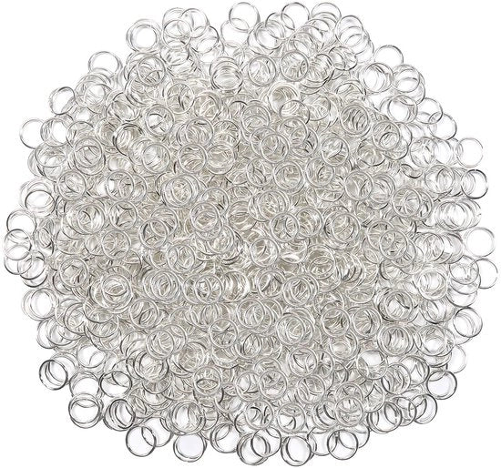 Connettori per gioielli da 1000 pezzi - 8 mm - Metallo - Argento - Connettori per gioielli - Fai da te per creare gioielli - Incluso contenitore di conservazione