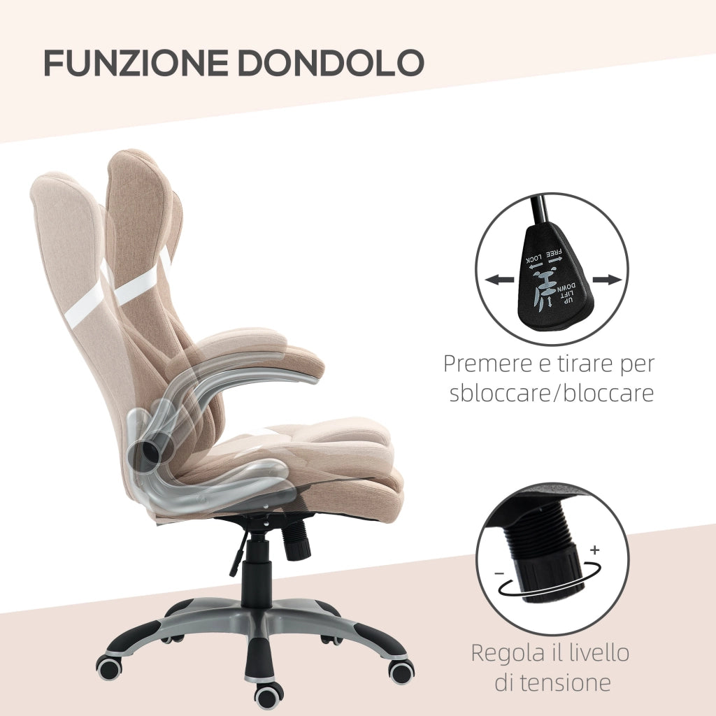 Sedia da Ufficio Reclinabile con Altezza Regolabile in Tessuto, 68x76x109-117 cm, Marrone Chiaro
