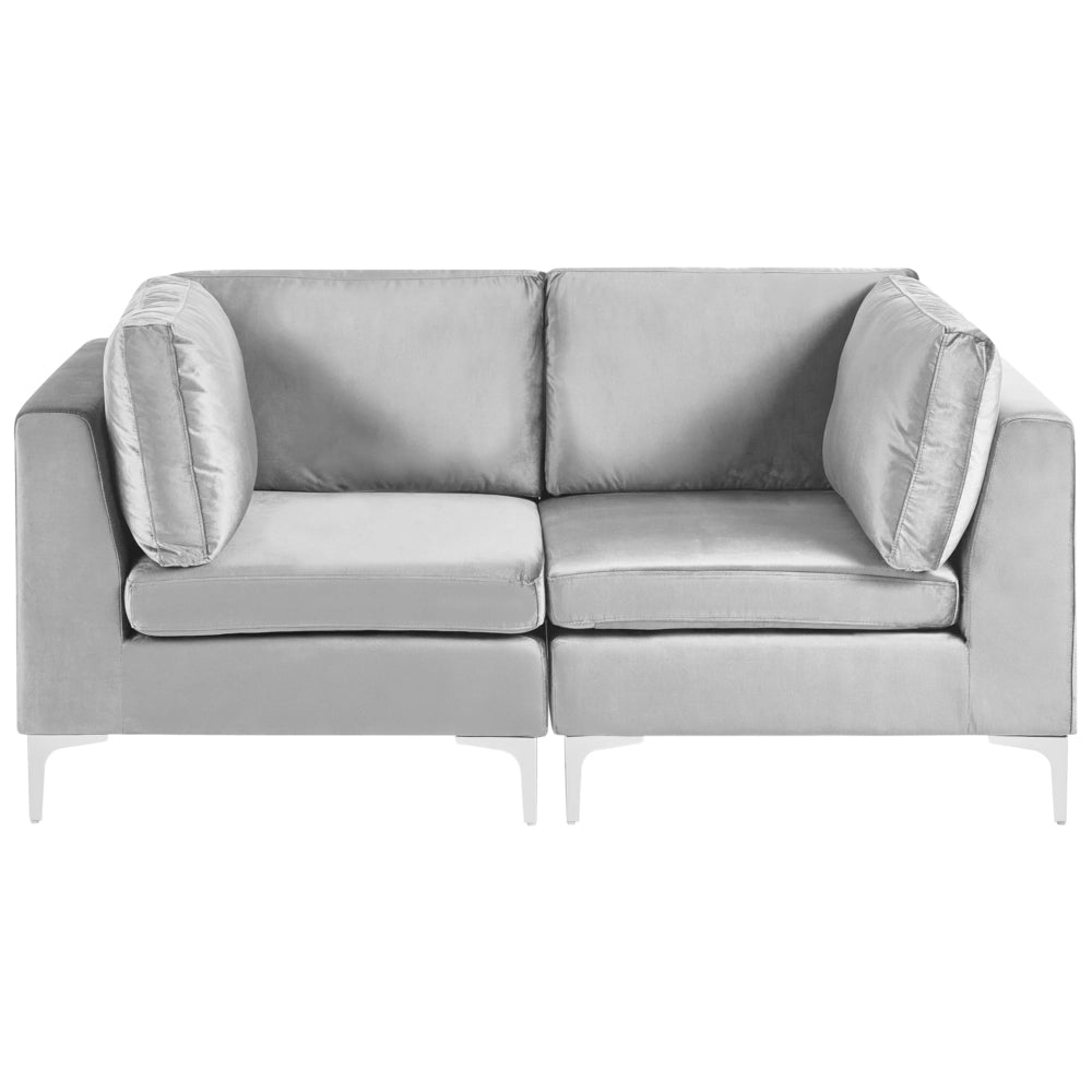Divano componibile in velluto grigio a 2 posti con gambe in metallo grigio Stile glamour