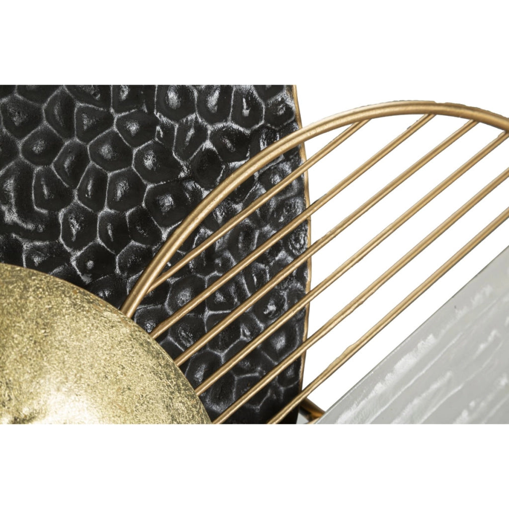 Pannello da parete Boly in ferro con dischi astratti oro, nero e bianco
