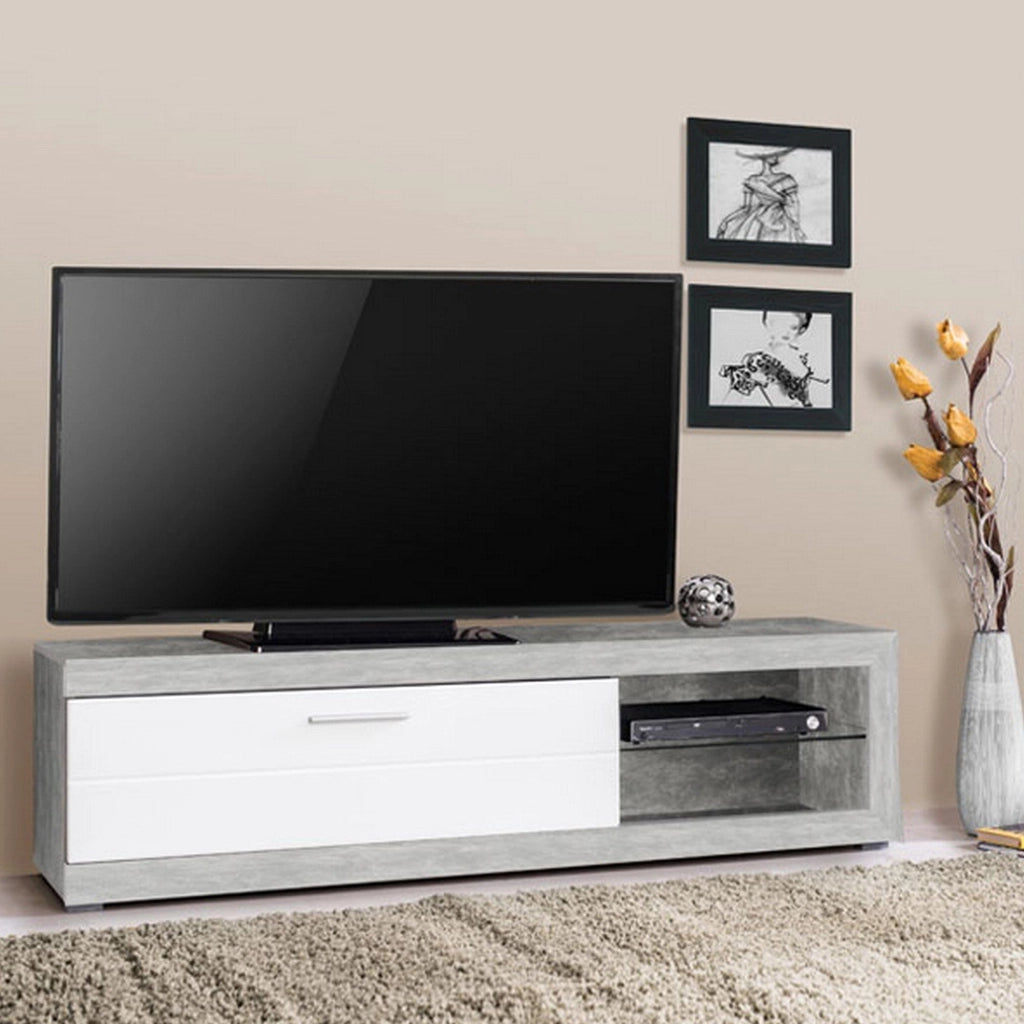 Pompu, Mobile Porta tv 2 Ripiani, 162x41.5x43.5h cm Bianco
