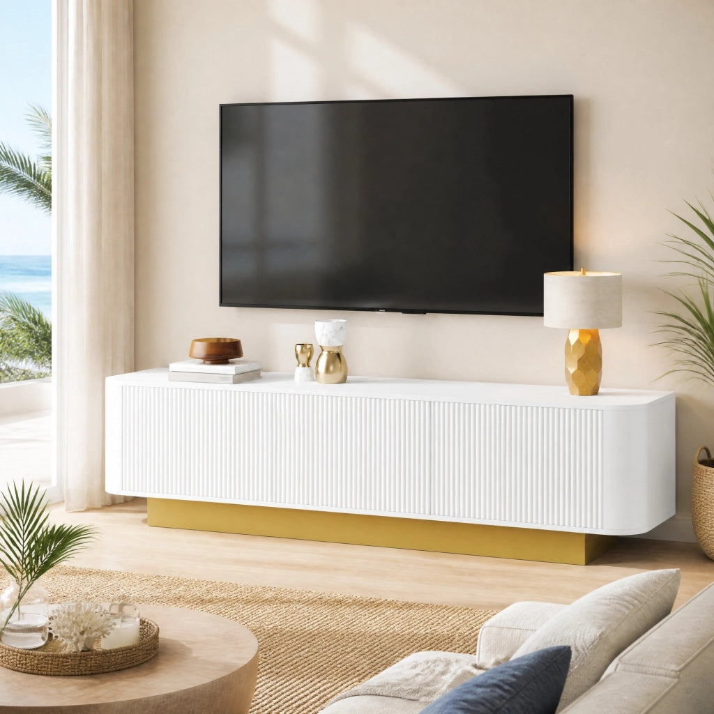 Mobile TV bianco 170 cm con 3 ante, ripiano regolabile e passacavi