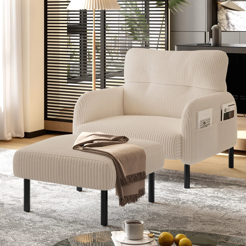 POLTRONA con tasca laterale 67 x 75 x 79 cm in velluto a coste beige