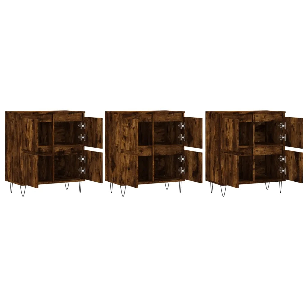 Credenze 3 pz Rovere Fumo in Legno Multistrato 3190202