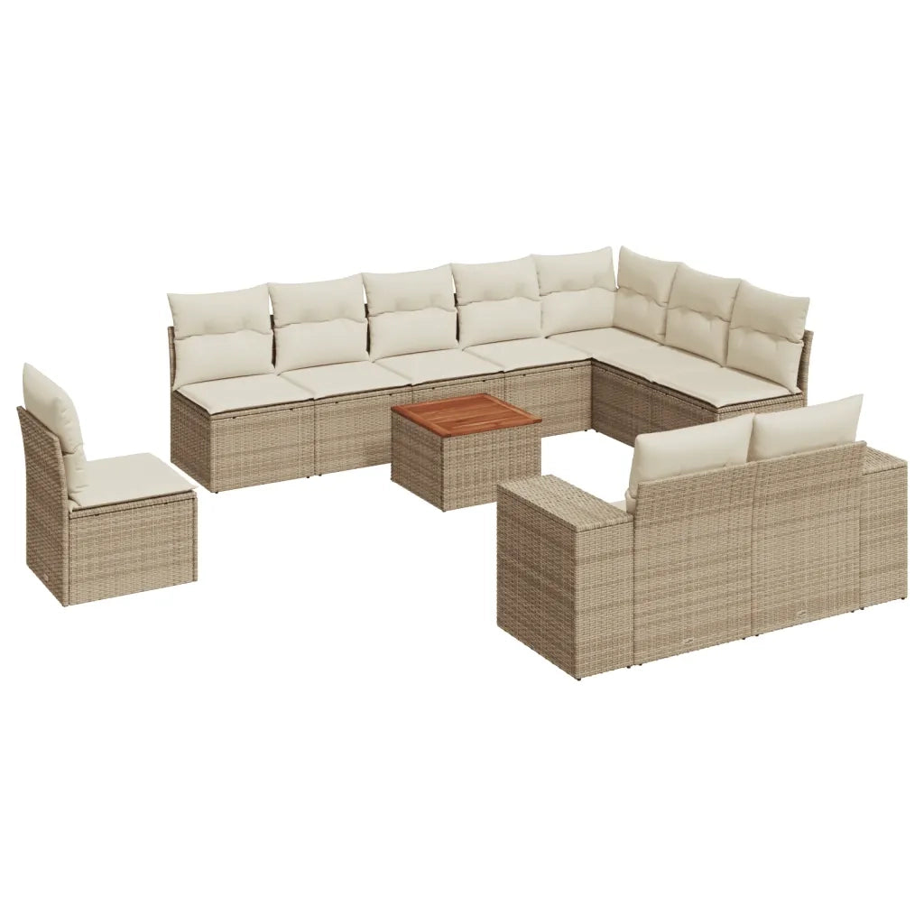 Set Divani da Giardino 11 pz con Cuscini Beige in Polyrattan 3225498