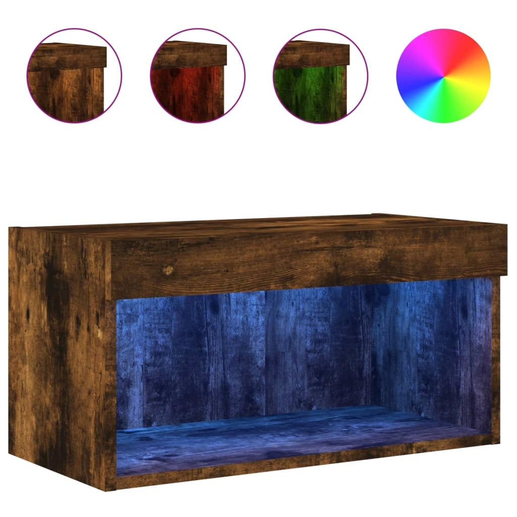 Mobile TV multimediale scaffale TV credenza mobile TV per sala da pranzo soggiorno camera da letto con luci a LED rovere affumicato 60 x 30 x 30 cm marrone 02_0026743