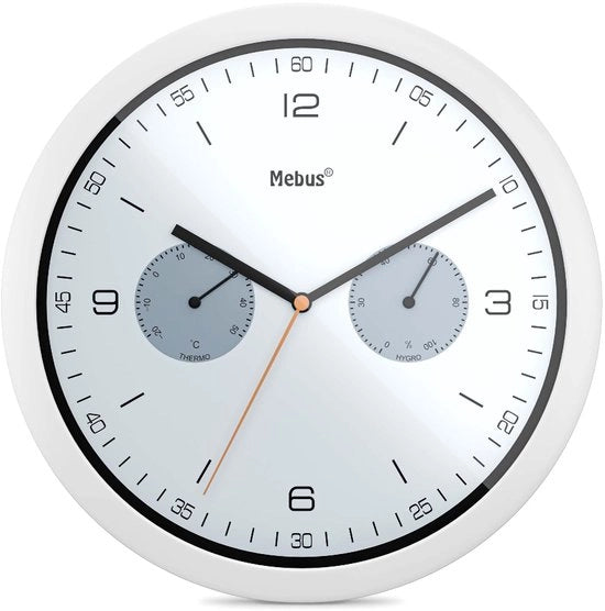 Orologio da muro con termometro e igrometro a cristallo / Materiale: Plastica / Forma: Circolare / Modello: 16101 / Dimensione: 26 cm di diametro