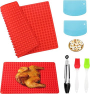 Set di 2 mattonelle per cani, mattonella in silicone (1 cm) per biscotti per cani e leccornie, con 1 clip per cibo, 2 spatole per impasto e 2 spazzole per biscotti (2 forme, rosse)