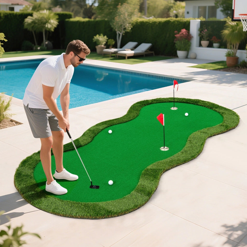Tappetino da golf per putting con 3 buchi e palline da golf, Tappetino professionale per allenamento golf Verde