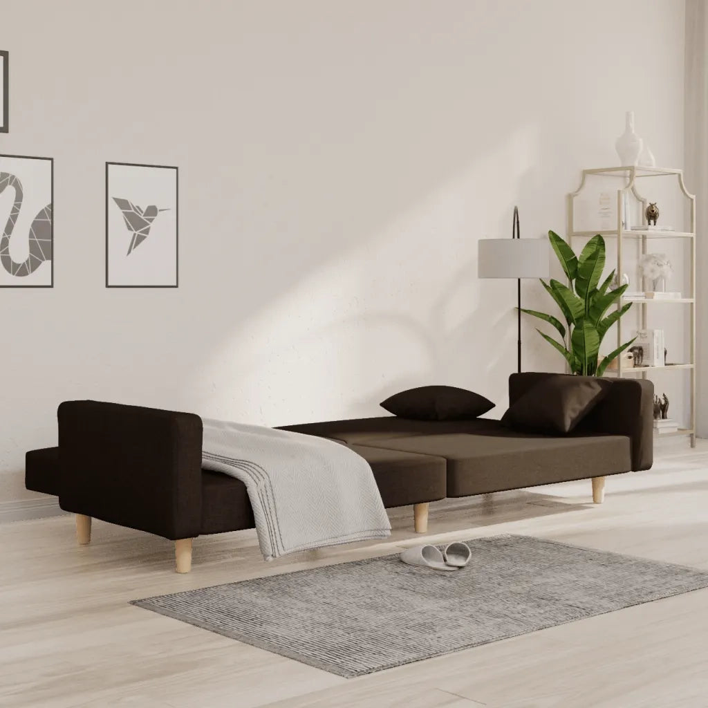 Divano letto | Sof¨¤ letto | Letto singolo a 2 Posti con 2 Cuscini Marrone Scuro in Tessuto