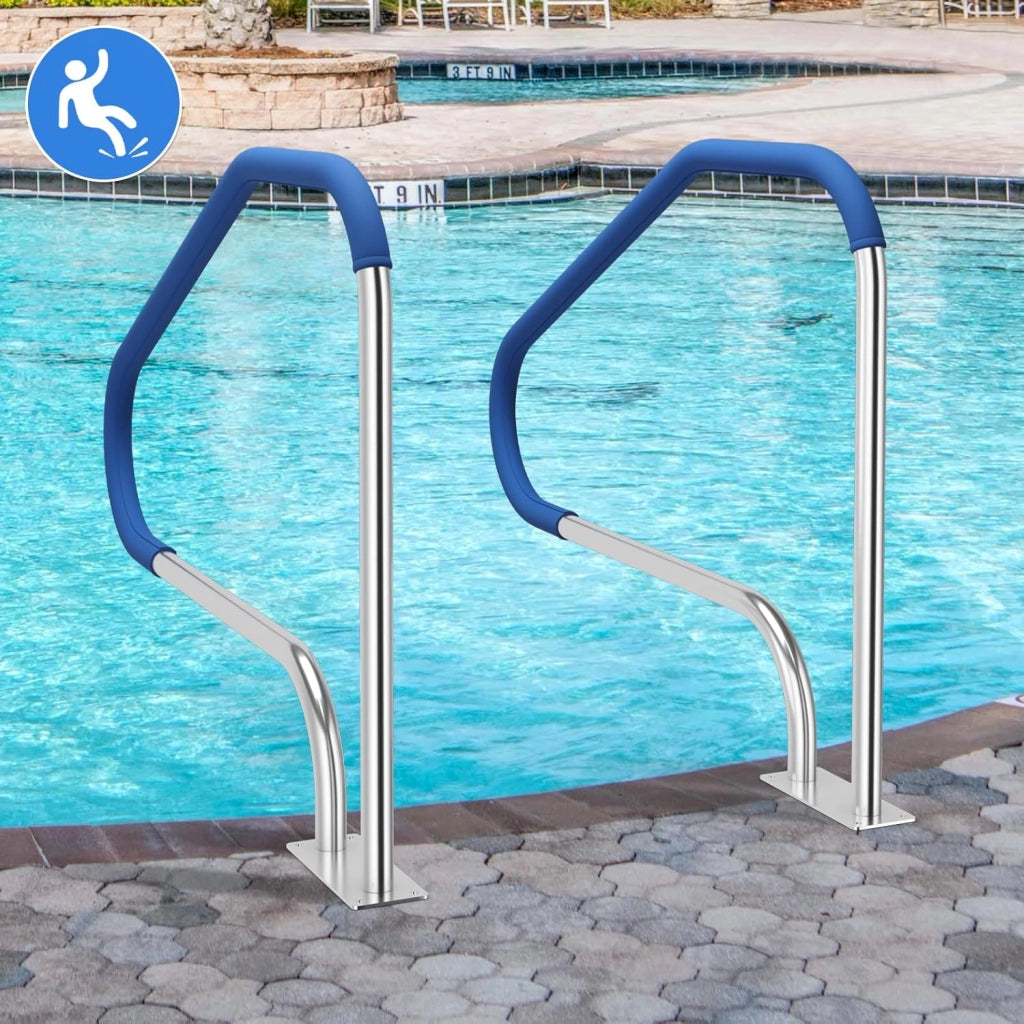Corrimano per Piscina in Acciaio Inox 119 X 79 CM, Maniglione con Impugnatura Rivestita, Sicurezza e Resistente, Portata 250 KG, Ringhiera per Spa, Terme, con Base Preforata, Accessori
