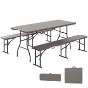 Set Tavolo e Panche Pieghevole Legno Effetto per Esterno ¨C zephmum ¨C Marrone 180x74x74 cm