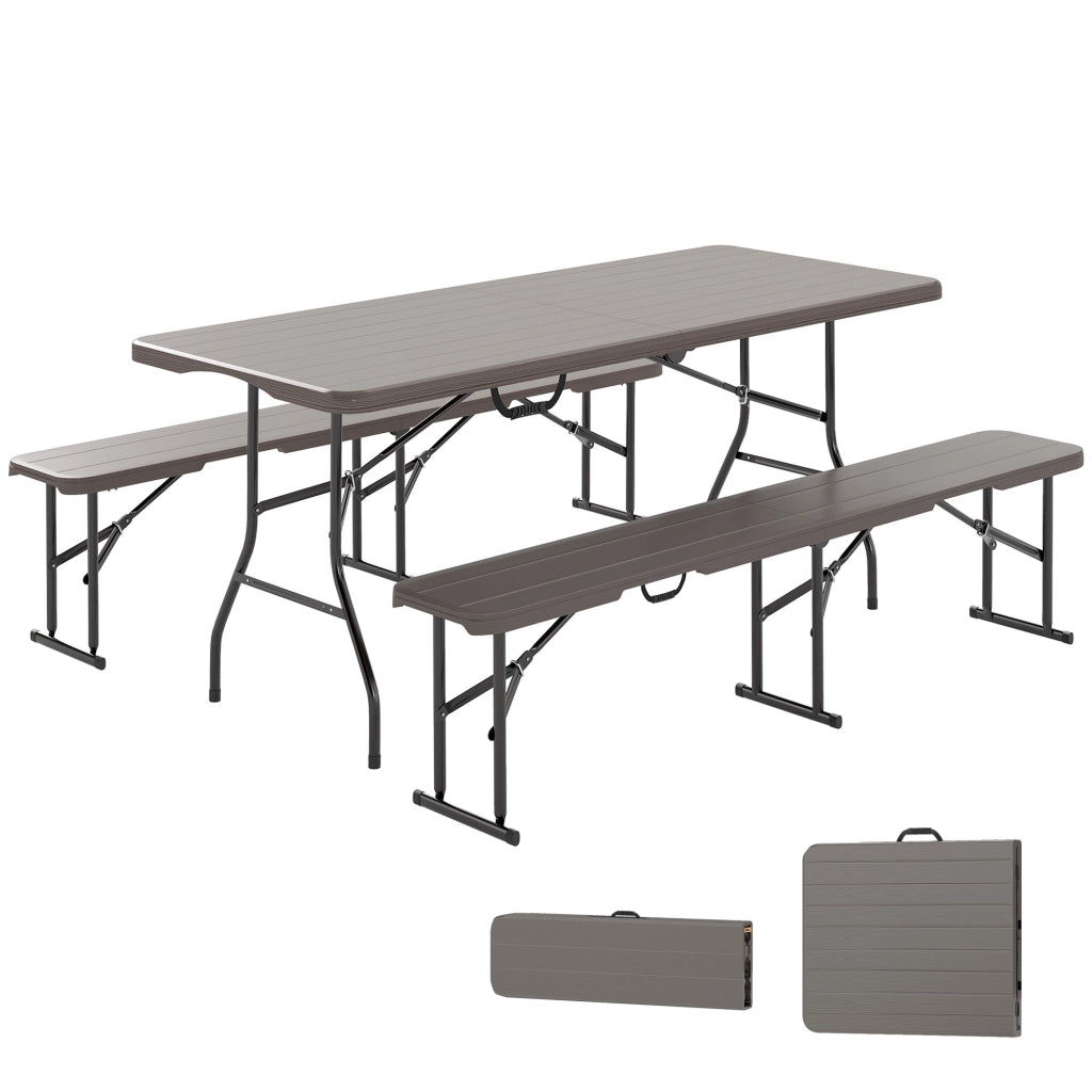 Set Tavolo e Panche Pieghevole Legno Effetto per Esterno ¨C zephmum ¨C Marrone 180x74x74 cm