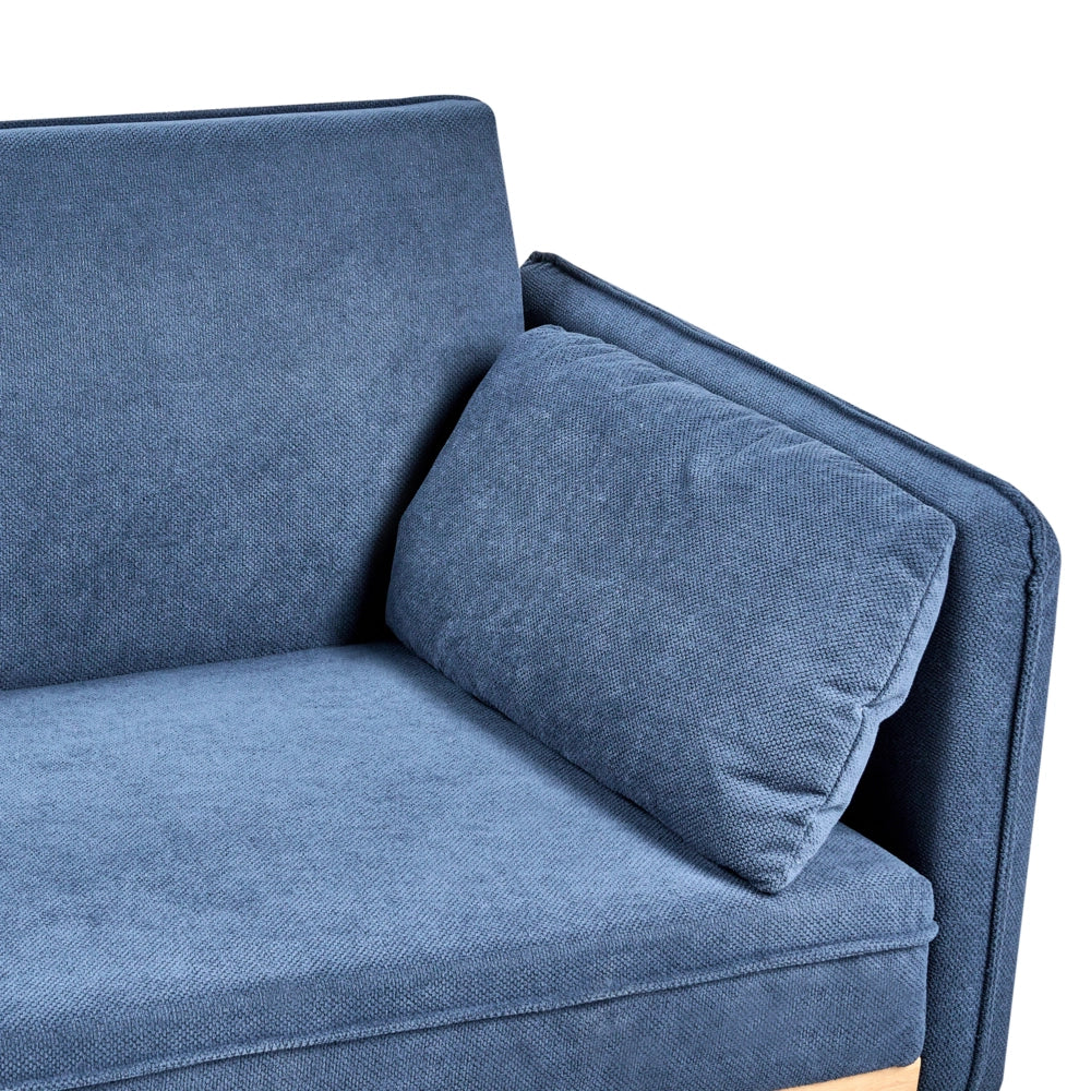 Divano letto tradizionale in tessuto blu a 3 posti con struttura in legno di pino braccioli gambe in metallo