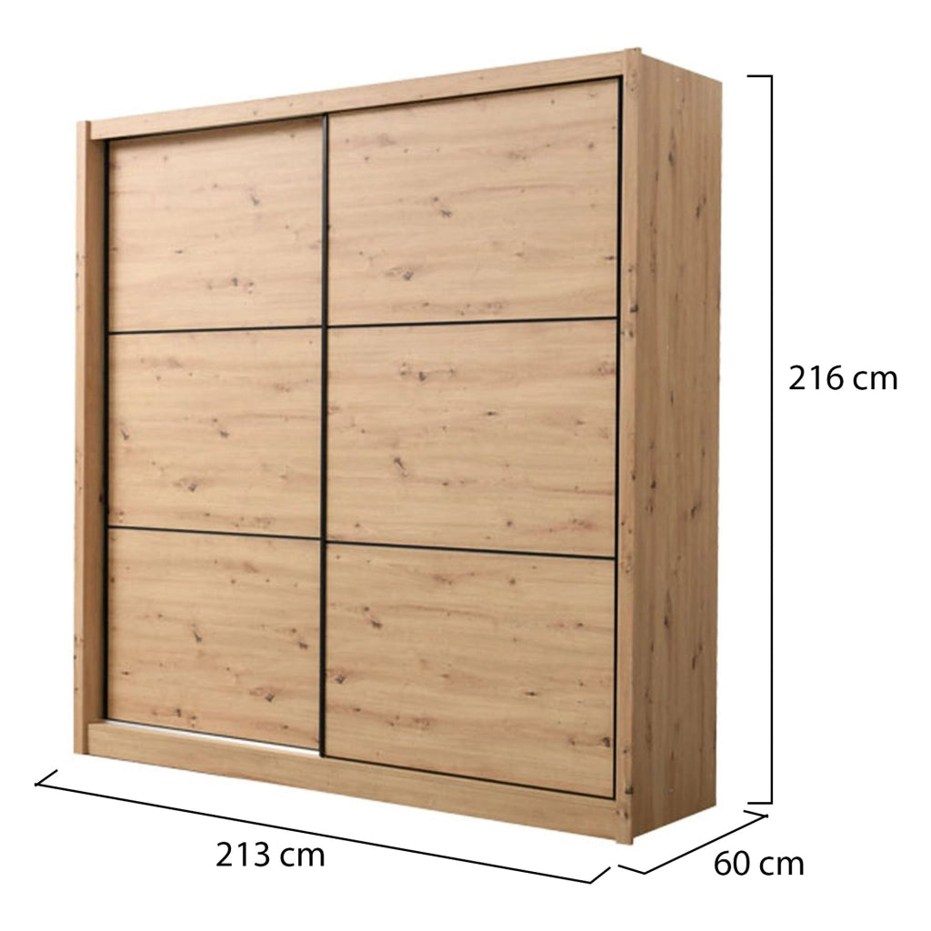 Armadio Camera da Letto Dugnano, Guardaroba Grande Appendiabiti, 213x215.5h cm Marrone Rovere Nodi