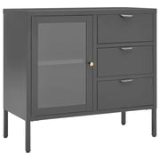 Buffet credenza cassettiera armadio mobile contenitore organizer per cucina soggiorno salotto 75 x 35 x 70 cm acciaio e vetro temperato antracite 02_0029711
