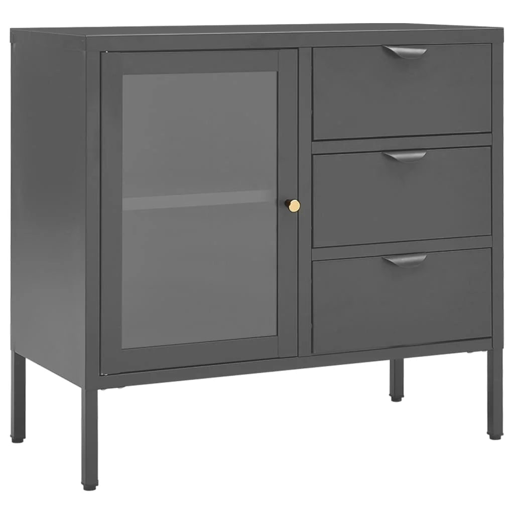 Buffet credenza cassettiera armadio mobile contenitore organizer per cucina soggiorno salotto 75 x 35 x 70 cm acciaio e vetro temperato antracite 02_0029711
