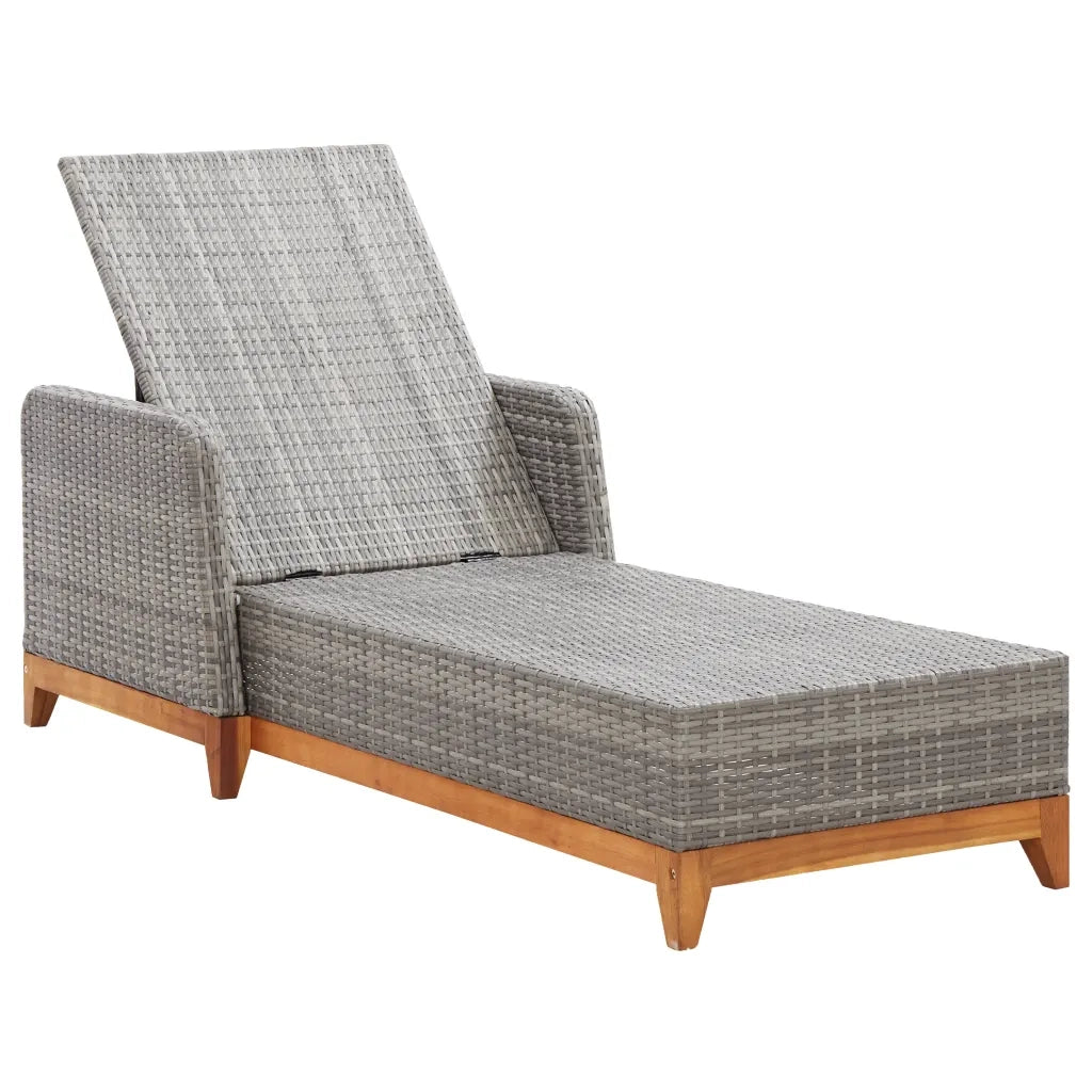 Lettino Prendisole Polyrattan e Legno Massello di Acacia Grigio 46013