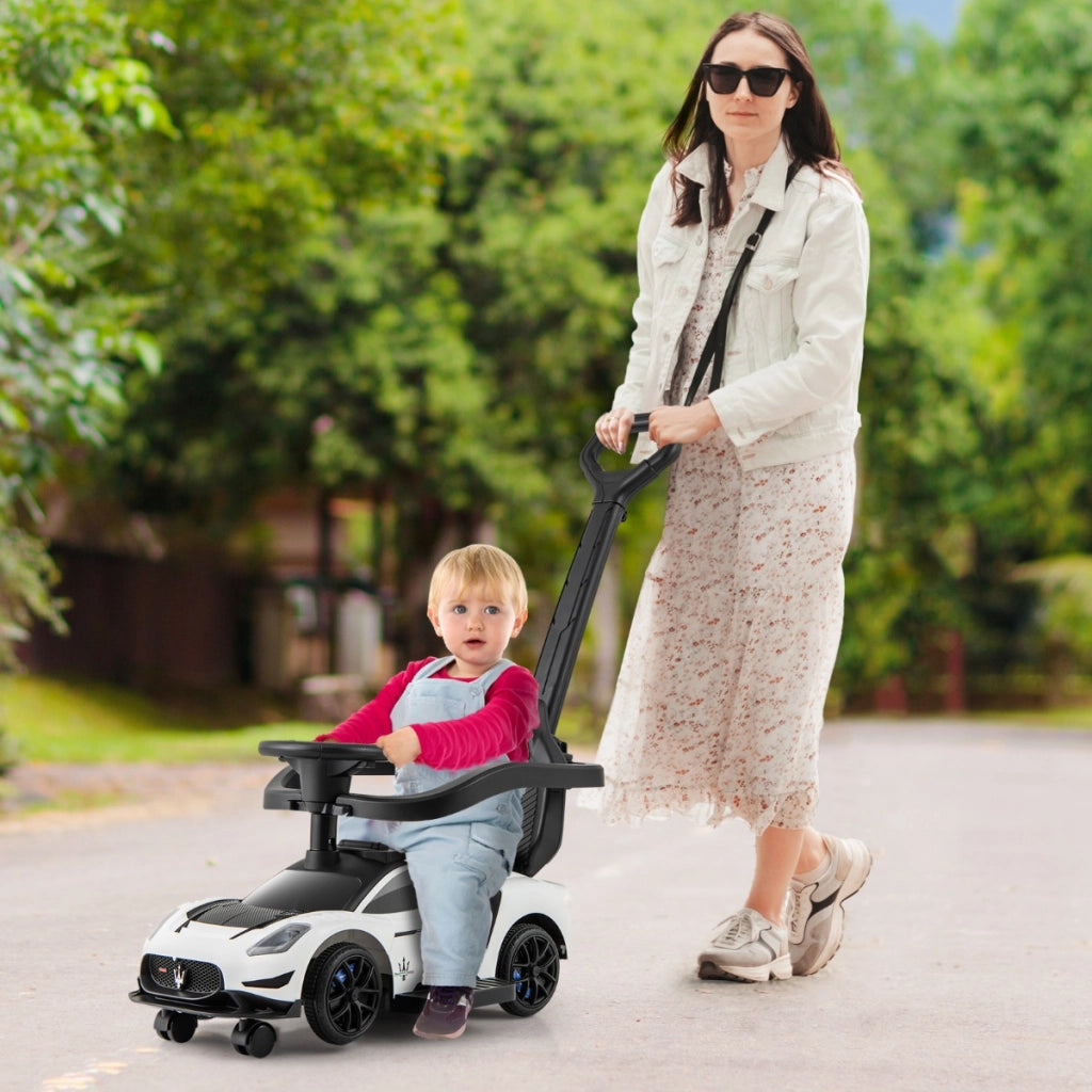 Auto da spinta 3-in-1 con 2 ruote universali volante musicale paracolpi e manubrio, Auto per bambini da 18 a 60 mesi Bianco-Biciclette e tricicli