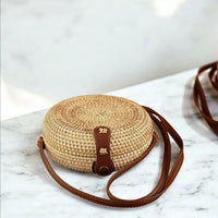 Borsetta rotonda in vimini intrecciato tracolla simipelle cm 17 x 6.5 12 pezzi